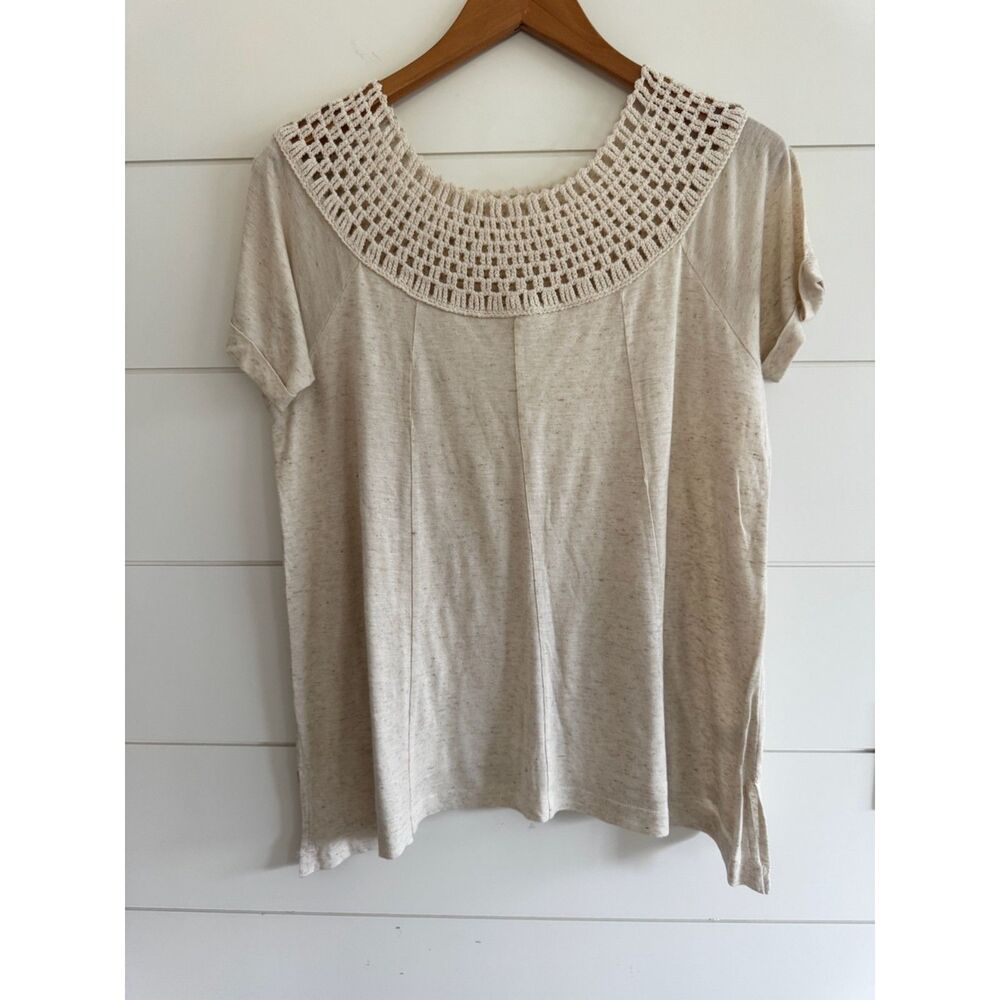 Maurices Cream Oatmeal Open Crochet Boat Neck Flowy Short Sleeve Top XS Boho